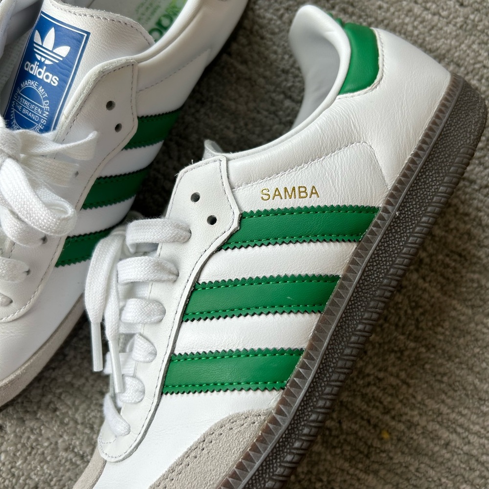 Adidas Samba White and Green Sneakers - men’s size 9